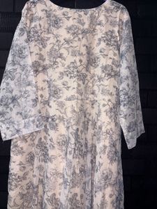 Silver glossy Floral Print Kurta with sequience