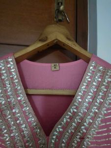 Pink Ethnic Gown With Golden Embroidery 🪷✨