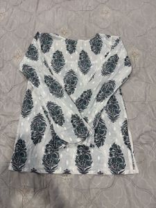 White Kurta with Blue Floral Print (not wore)