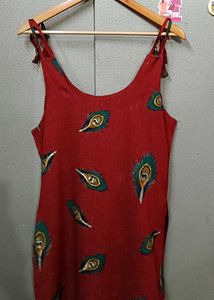 Boho Chic Peacock Feather Print Maroon Kurti