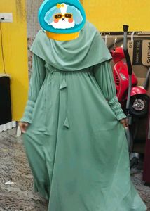 Pista Green Abaya With Hijab
