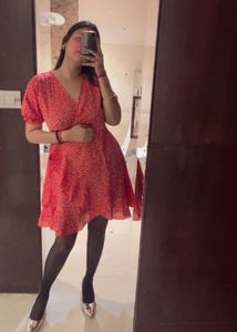 Chic Red Floral Wrap Dress