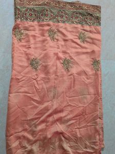 Elegant Peach Embroidered Saree