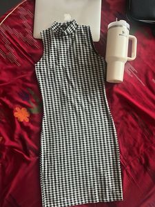 Chic Gingham Mock Neck Mini Dress