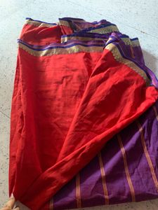 Vibrant Purple &amp; Red Striped Saree