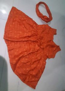 Adorable Orange Baby Dress &amp; Headband