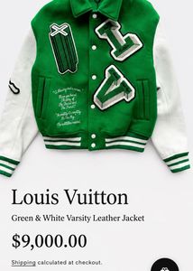 🔥 Louis Vuitton (LV) Green &amp; White Varsity Jacket