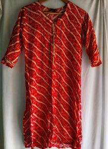 Vibrant Red Bandhani Print Kurta