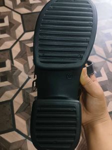 Black Double Buckle Chunky Platform Heels