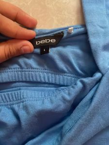 Bebe Blue Rhinestone Logo Tank Top