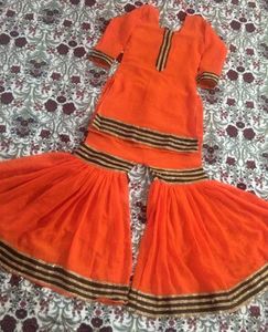 coral Sharara Set with Golden blackBorder