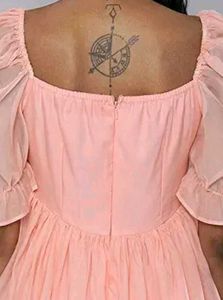 Elegant Peach Puff Sleeve Dress