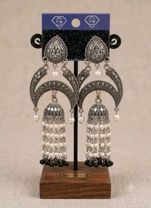 Oxidized Silver Jhumka Earrings with Pearls