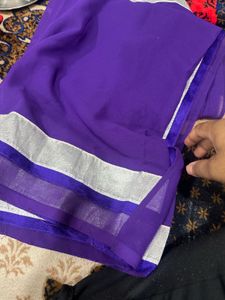 Elegant Purple Saree with Silver Border