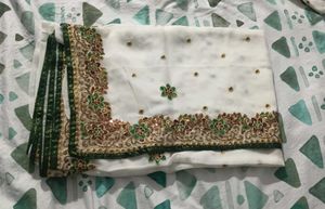 Elegant White Saree with Embellishments