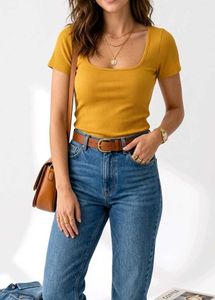 Yellow Ribbed Square Neck Crop Top