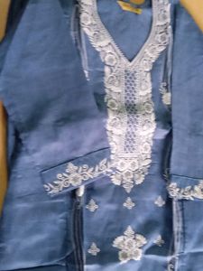 Blue Embroidered Kurta with Pants Set