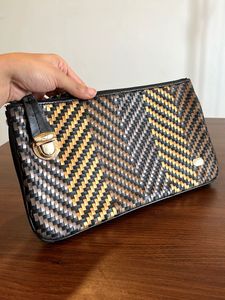 Woven Chevron Clutch with Chain Strap