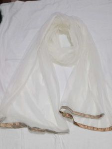 Elegant White Dupatta with Golden Border