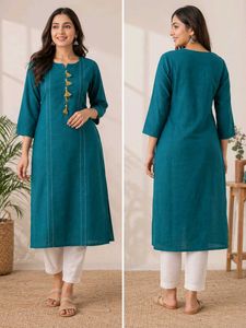 Teal Blue Kurta with Tassel Detail