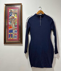 H&amp;M Navy Blue Casual Dress with Striped Sleeves