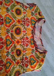 Vibrant Floral Print Sleeveless Kurta