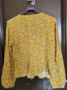 Yellow Floral Button-Up Blouse Top