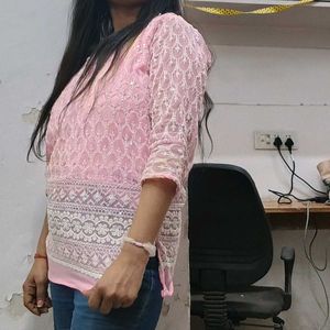 Pink Embroidered Tunic Top
