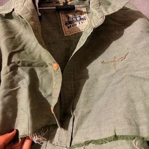 Cropped Green Collared Shirt