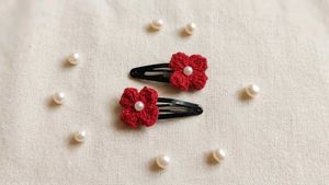 Handmade Red Flower Hair Clips with Pearls