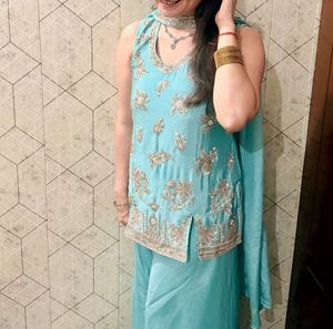 Turquoise Blue Embellished Festive Suit Set