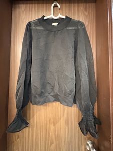 Sheer Black Bell Sleeve Blouse
