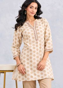 Fabindia Ethnic Motifs Silk Mandarin Collar Kurti