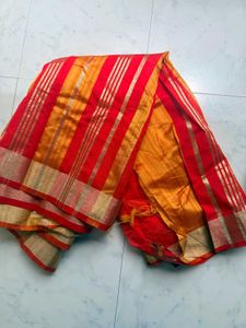 Vibrant Red Yellow Cotton Saree