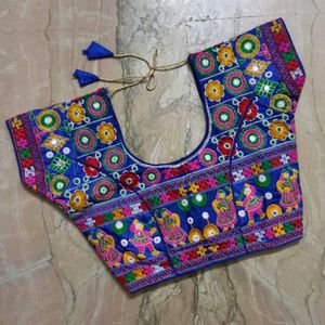 Embroidered Blue Choli with Mirror Work