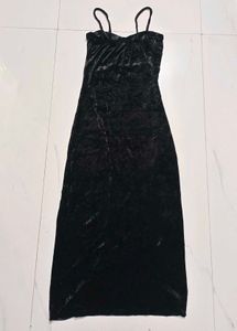Black Velvet Slit Maxi Dress