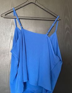 Blue Cowl Neck Spaghetti Strap Top