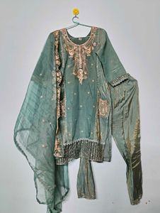 Embroidered Teal Kurta Set