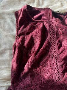 Burgundy Lace Tiered Mini Dress