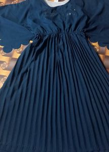 Navy Blue pleated butterfly sleeve dress for women