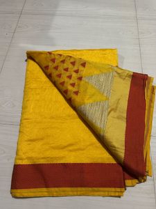 Vibrant Yellow Saree with Geometric Print