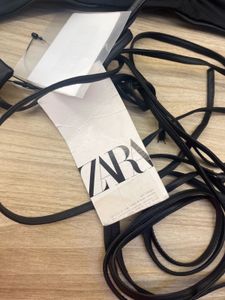 ZARA Black Faux Leather Ruched Crop Top