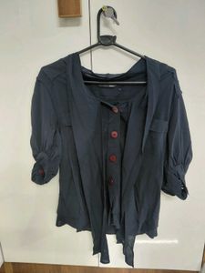 elegant Navy Blue Button-Up Top