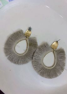 Boho Grey Fringe Hoop Earrings last pair
