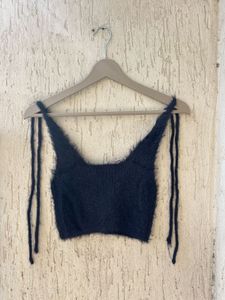 Cozy Fuzzy Black Crop Top