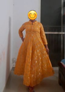 Haldi Yellow Kurti Long Dress Frock. Embroidery.