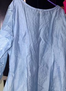 powder  Blue mul chanderi kurta Set
