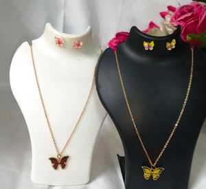 Butterfly Combo Necklace &amp; Earring Set YellowBrown