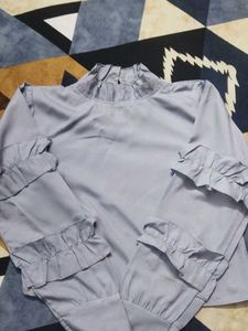 Elegant Grey Ruffled Blouse