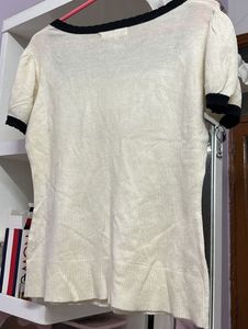 Chic Cream &amp; Black Trim Top
